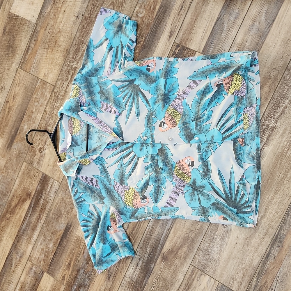 ISLANDER HAWAIIAN SHIRT VINTAGE MENS PARROT PRINT COLORFUL JUNGLE SIZE M BEACH